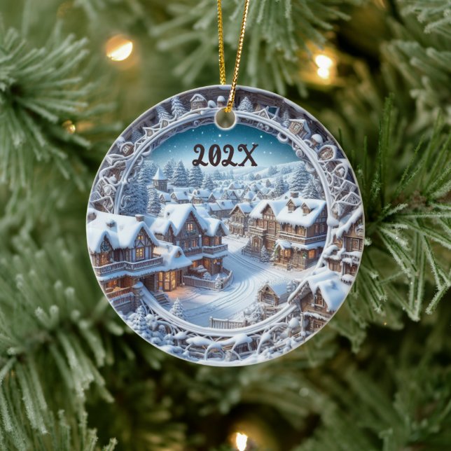 Adorno De Cerámica personalizado 2024 Hermosa ciudad de Navidad antig (Árbol)