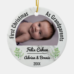 Adorno De Cerámica Personalizado 2 Foto Primera Navidad como abuelos