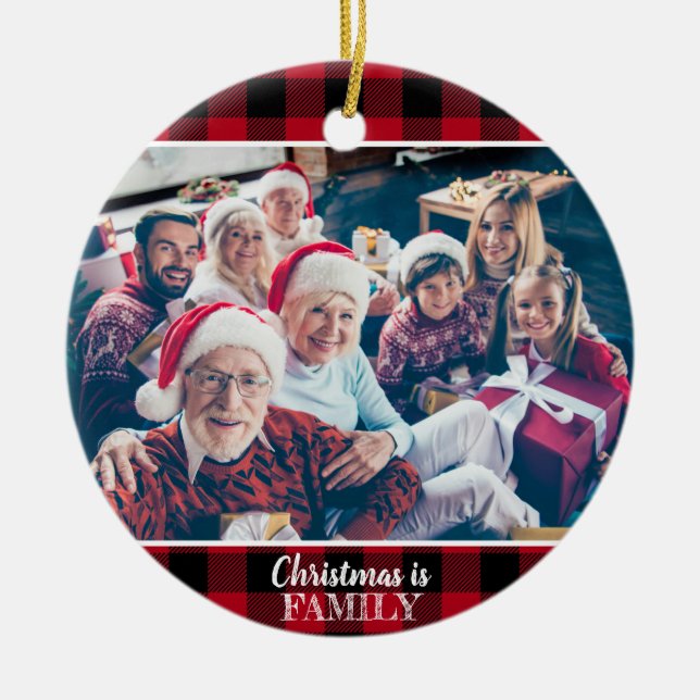 Adorno De Cerámica Personalizado 2 Foto Rustic Red Buffalo Plaid (Frente)