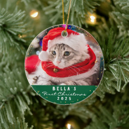 Adorno De Cerámica Personalizado 2 Navidades de Meowy, un gato Mascot