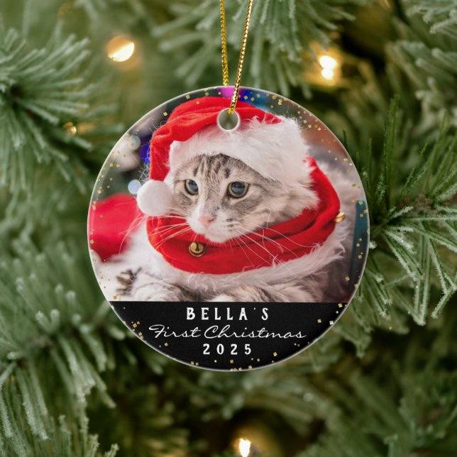 Adorno De Cerámica Personalizado 2 Navidades del gato Meowy, Mascota  (Árbol)
