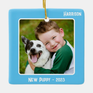 Adorno De Cerámica Personalizado 2-Photo 2 Sided Light Blue Milestone