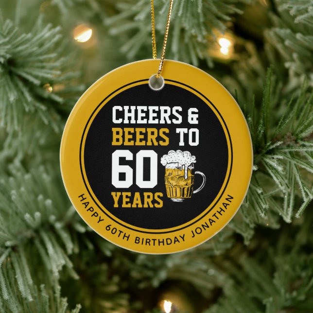 Adorno De Cerámica Personalizado 60º cumpleaños Salud y cervezas a 60 (Árbol)