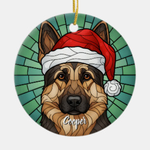 Adorno De Cerámica Personalizado Alemán Pastor Perro Santa Hat Vidrio