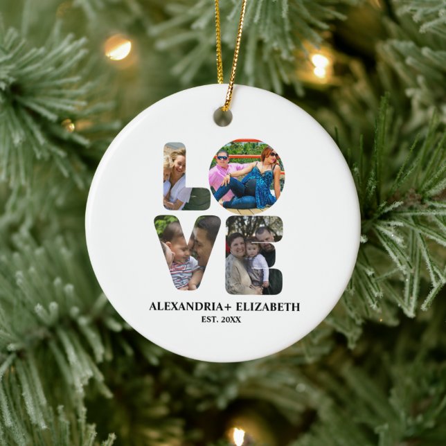 Adorno De Cerámica Personalizado amor moderno 4 collage de fotos para (Árbol)