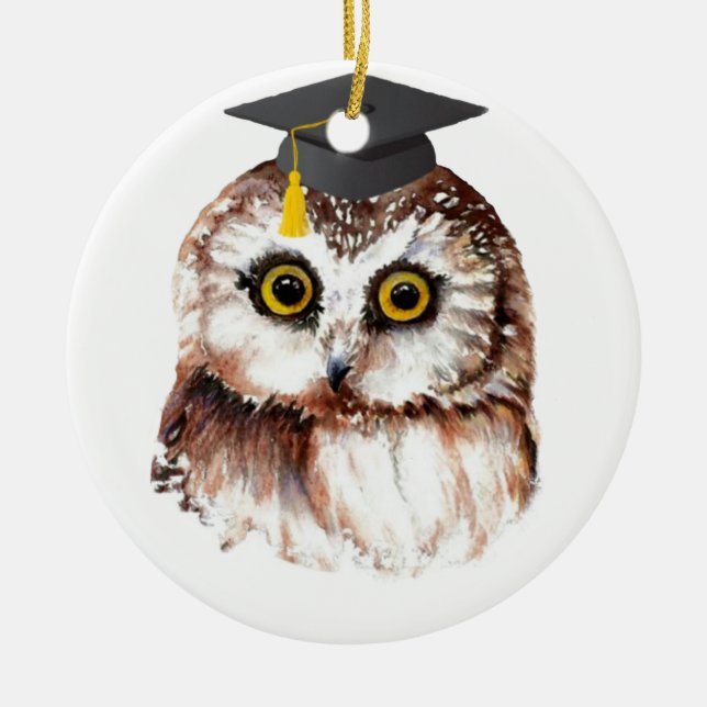 Adorno De Cerámica Personalizado Año Graduación Divertido Wise Owl (Frente)