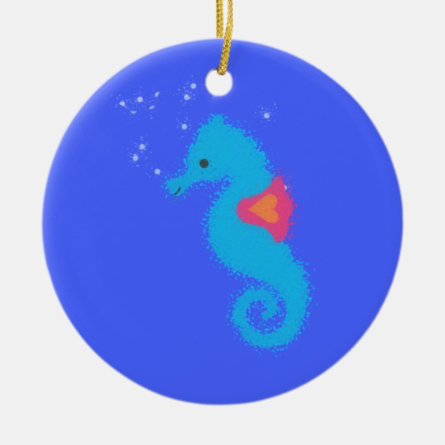 Adorno De Cerámica Personalizado azul caballito de mar (Frente)
