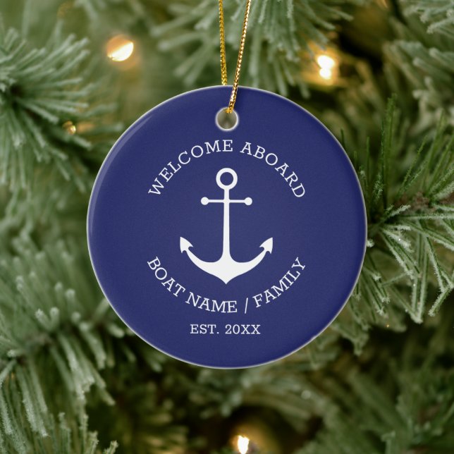 Adorno De Cerámica Personalizado azul marino Nautical Anchor Bienveni (Árbol)