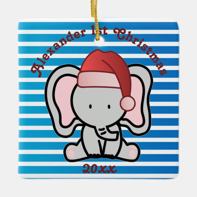 Adorno De Cerámica Personalizado Azul Nombra Niño Primera Navidad 202 (Anverso)