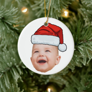 Adorno De Cerámica Personalizado Baby Face Foto Santa Hat Navidades