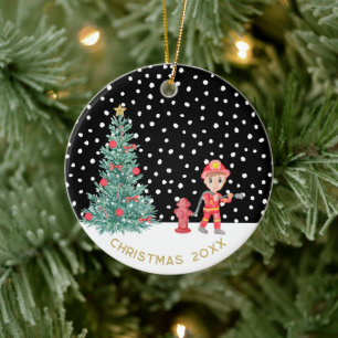 Adorno De Cerámica Personalizado Baby Keepsake Fireman Christmas Tree