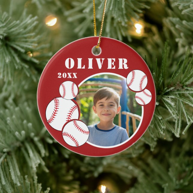 Adorno De Cerámica Personalizado Ball Ball Red Sports Photo (Árbol)