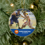 Adorno De Cerámica Personalizado Baloncesto Fotos Jugador Equipo Nomb<br><div class="desc">Muestra el orgullo de tu equipo con este impresionante diseño de fotos de baloncesto - simplemente sube tus fotos y agrega tu texto personalizado para crear un regalo único. Perfecto para el equipo de final de temporada o el regalo del entrenador. Cambie el color del fondo o del texto para...</div>
