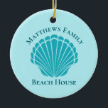 Adorno De Cerámica Personalizado Beach House Aqua Seashell Monograma<br><div class="desc">Hermosa casa de playa con conchas acuáticas monograma ornamento navideño para vacaciones en la isla alquiler o escapada tropical a casa. Personalice este monograma de bonito presente para su familia para conmemorar unas vacaciones de verano.</div>