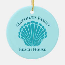 Adorno De Cerámica Personalizado Beach House Aqua Seashell Monograma
