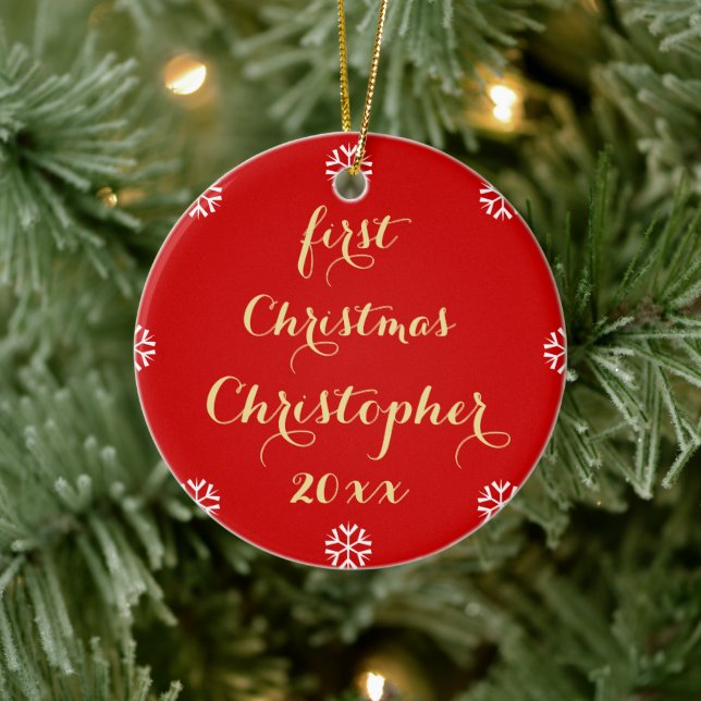 Adorno De Cerámica Personalizado Bebé Primer nombre de guión de oro d (Árbol)