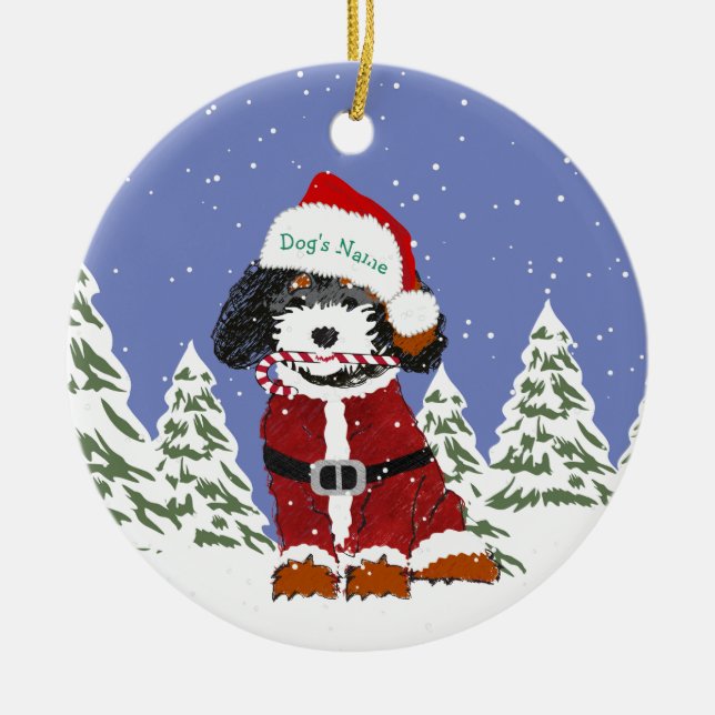 Adorno De Cerámica Personalizado Bernedoodle Santa Dog (Frente)