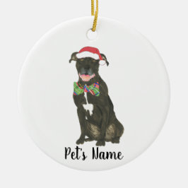 Adorno De Cerámica Personalizado Black Pitbull Staffy Santa Hat Bowti