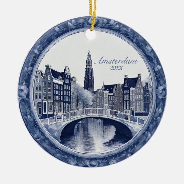 Adorno De Cerámica Personalizado Blue Delft Amsterdam Souvenir (Frente)