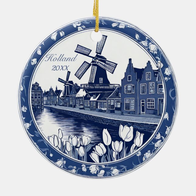 Adorno De Cerámica Personalizado Blue Delft Holland Souvenir (Atrás)