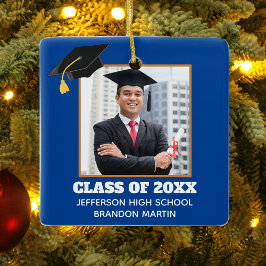 Adorno De Cerámica Personalizado Blue Graduation Senior Portrait Phot