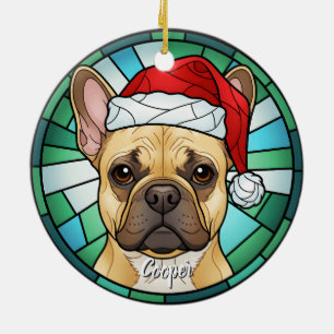 Adorno De Cerámica Personalizado Bulldog francés Perro Santa Hat Vidr