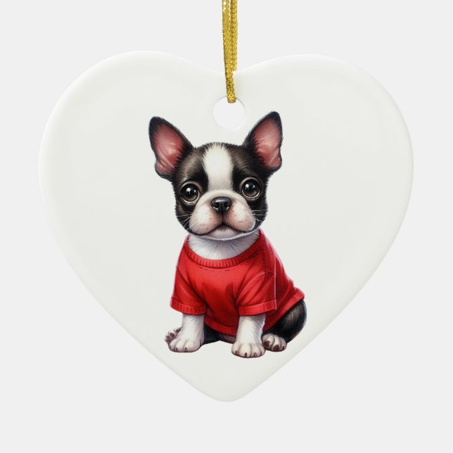 Adorno De Cerámica Personalizado Bulldog francés Perro Valentine (Frente)