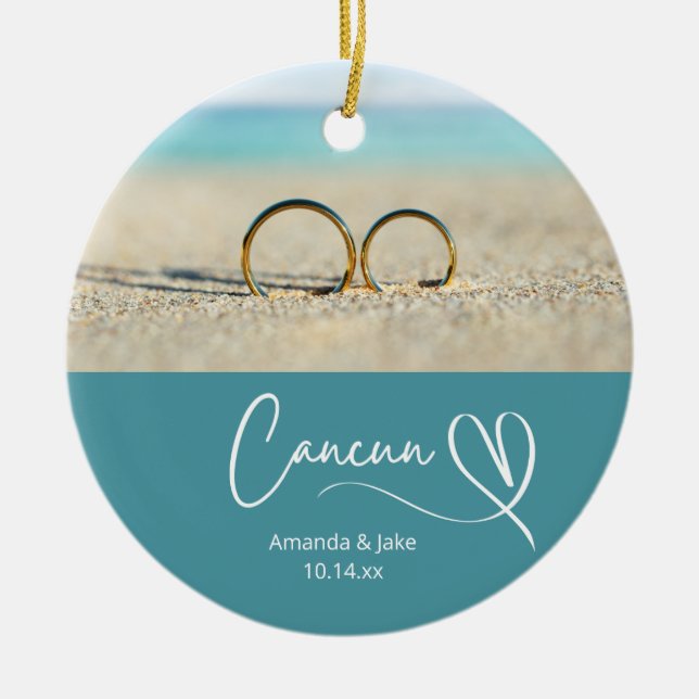 Adorno De Cerámica Personalizado Cancun Destination Beach Wedding (Frente)