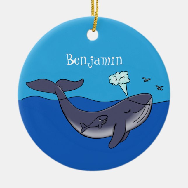 Adorno De Cerámica Personalizado caprichoso de ballenas y terneros (Frente)