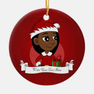 Adorno De Cerámica Personalizado chica de Navidades afroamericanos