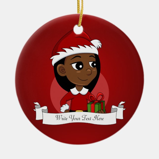 Adorno De Cerámica Personalizado chica de Navidades afroamericanos (Frente)