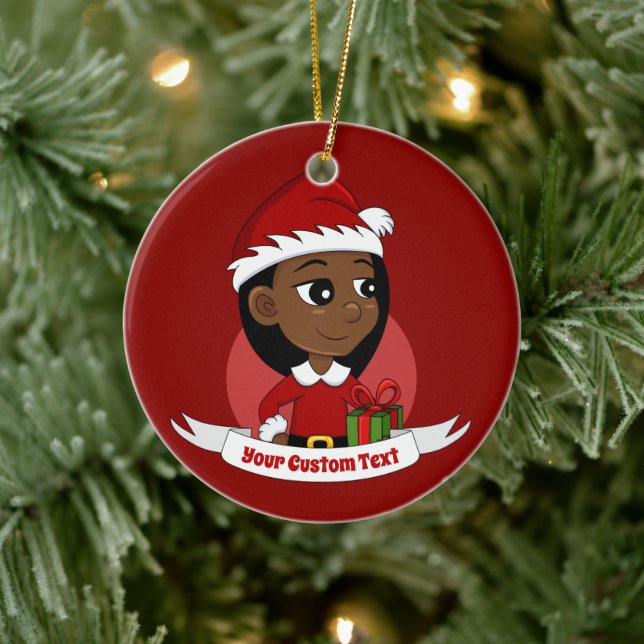 Adorno De Cerámica Personalizado chica de Navidades afroamericanos (Árbol)