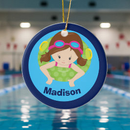 Adorno De Cerámica Personalizado Chica De Swim Team Navidades Cute