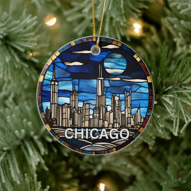 Adorno De Cerámica Personalizado Chicago Skyline (Árbol)