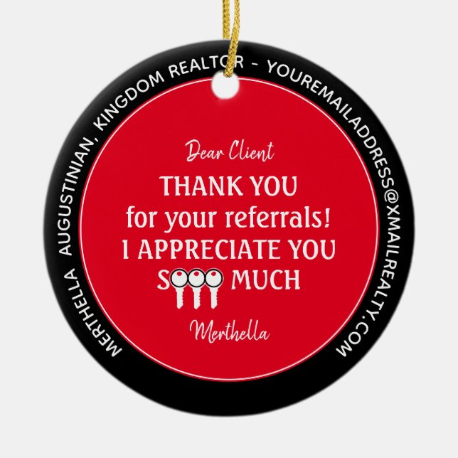 Adorno De Cerámica Personalizado Cliente Realtor Gracias A Navidades  (Frente)