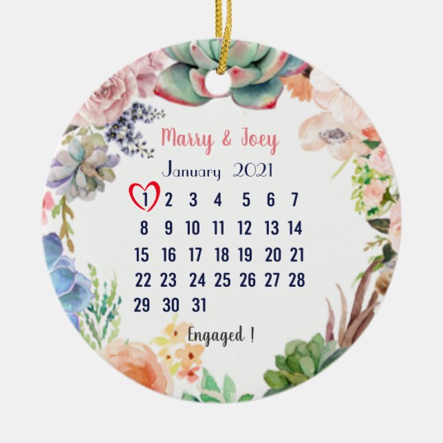 Adorno De Cerámica Personalizado comprometido - boda fecha 1 de 31 (Frente)