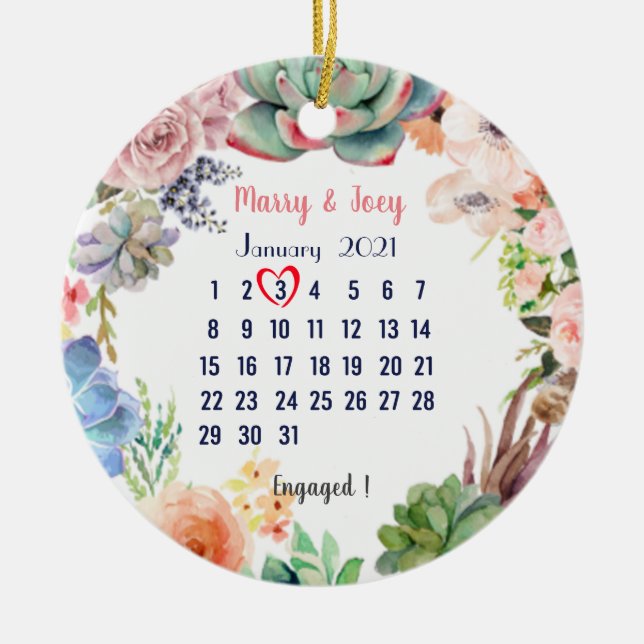 Adorno De Cerámica Personalizado comprometido - boda fecha 3 de 31 (Frente)