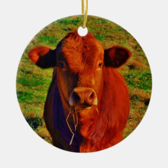 Adorno De Cerámica Personalizado con el nombre BABY BROWN COW EATING (Frente)