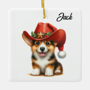 Adorno De Cerámica Personalizado Corgi Lindo Sombrero de Santa Vaquer