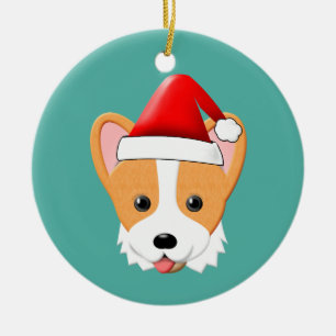 Adorno De Cerámica Personalizado Corgi Navidades Santa Hat