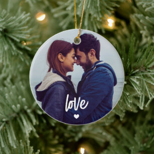 Adorno De Cerámica Personalizado Couple Photo Script Love