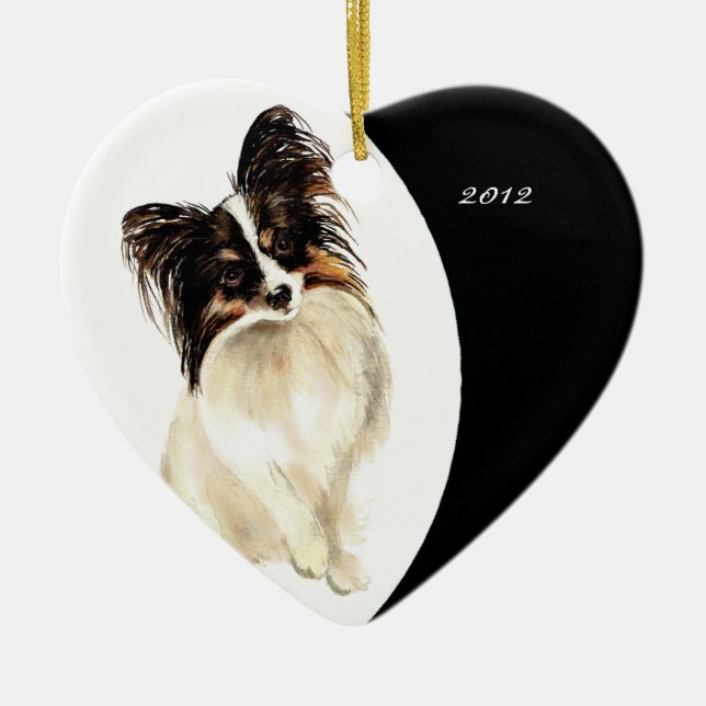 Adorno De Cerámica Personalizado Cute acuarela Papillon Dog mascota (Frente)