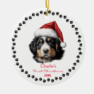 Adorno De Cerámica Personalizado Cute Bernese Mountain Dog Santa Hat 
