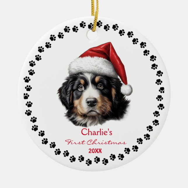 Adorno De Cerámica Personalizado Cute Bernese Mountain Dog Santa Hat  (Frente)