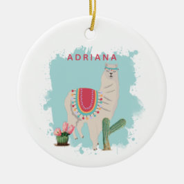 Adorno De Cerámica Personalizado Cute Fiesta Llama & Cactus