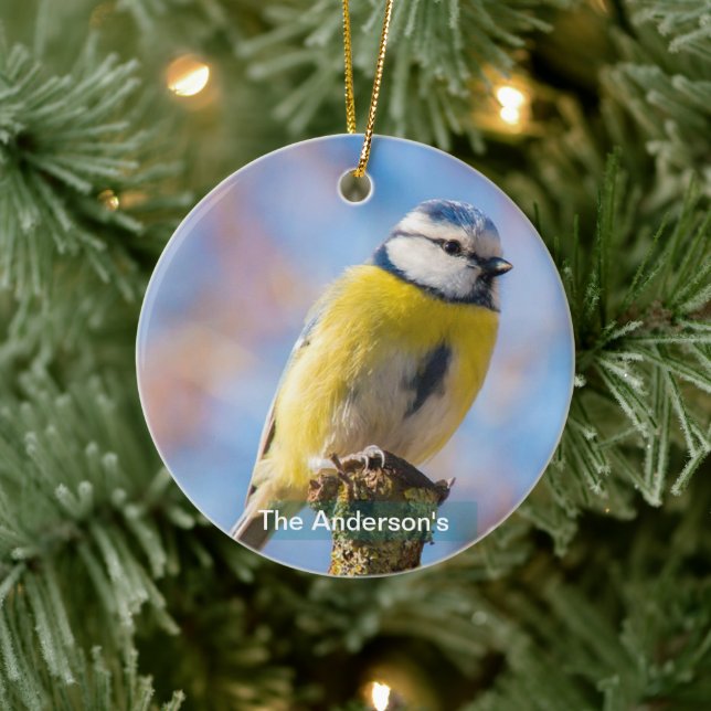 Adorno De Cerámica Personalizado Cute foto de pájaro amarillo azul pe (Árbol)