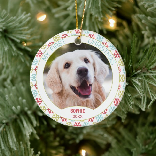 Adorno De Cerámica Personalizado Cute Foto Mascota Sobre Copos De Nie (Árbol)