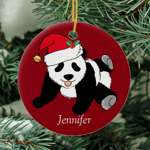 Adorno De Cerámica Personalizado Cute Panda Bear Niños Rojo