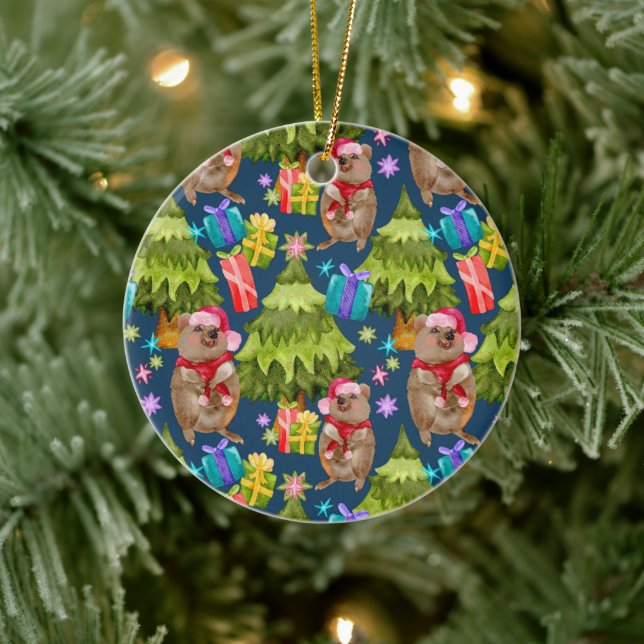 Adorno De Cerámica Personalizado Cute Quokka Navidades azules Ornamen (Árbol)