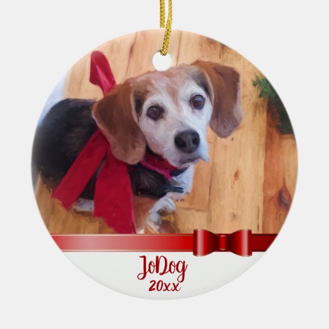 Adorno De Cerámica Personalizado Cute Red Bow Mascota 2 Navidades de  (Frente)